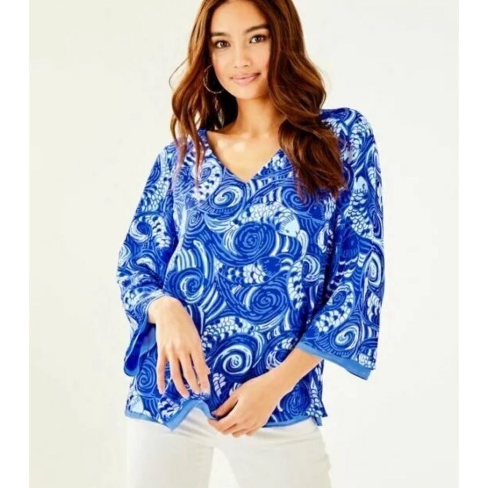 Lilly Pulitzer Florin 3/4 Sleeve V Neck Blue Grotto So Offshal